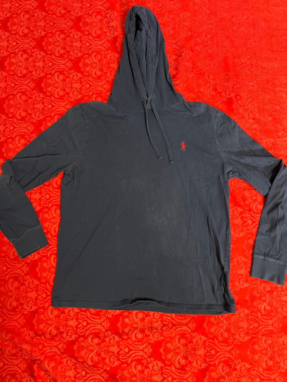 Polo Ralph Lauren Men M Blue Hooded Long Sleeve Shirt Red Pony Cotton
